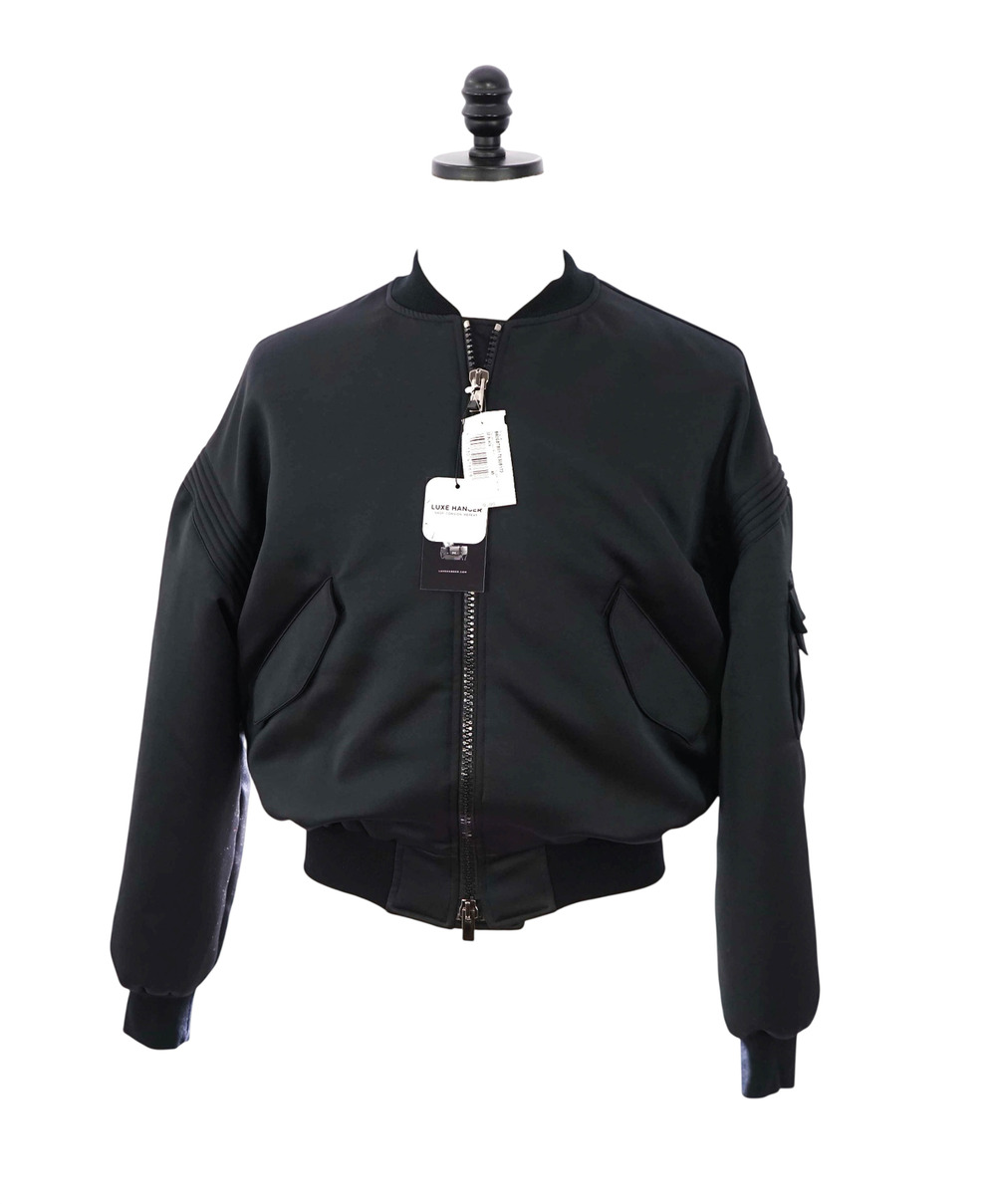 $1,195 ELEVENTY - Black Silk Style Polyester Bomber Coat - 8 US